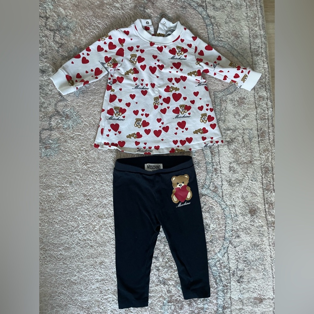 Moschino Kids Heart and Bear Pajama Set - White and Black